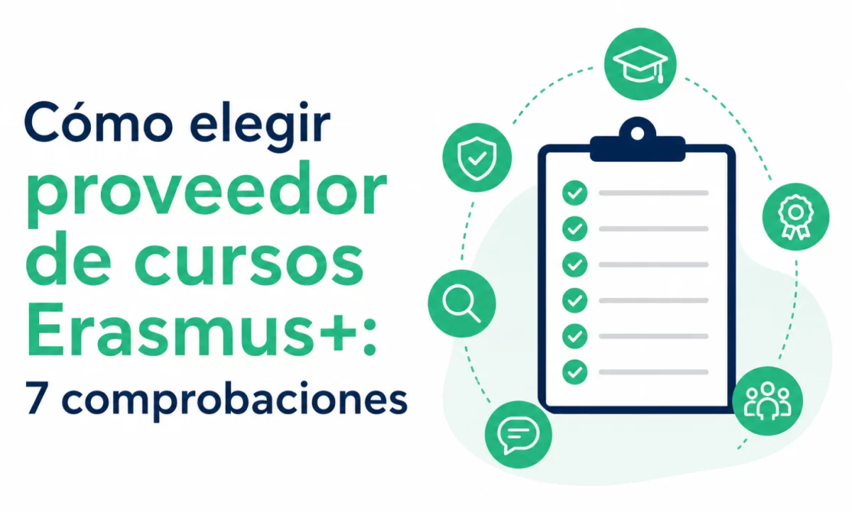 Docente comparando proveedores de cursos estructurados Erasmus+ en un catálogo